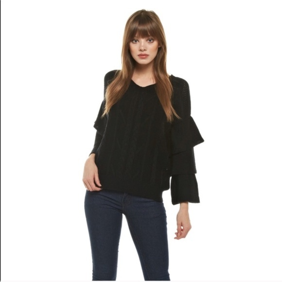 BLACK RUFFLE SLEEVE TOP NEW - Picture 4 of 4